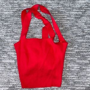 Red Cropped Back Tie Blouse - Size Large, Never Worn